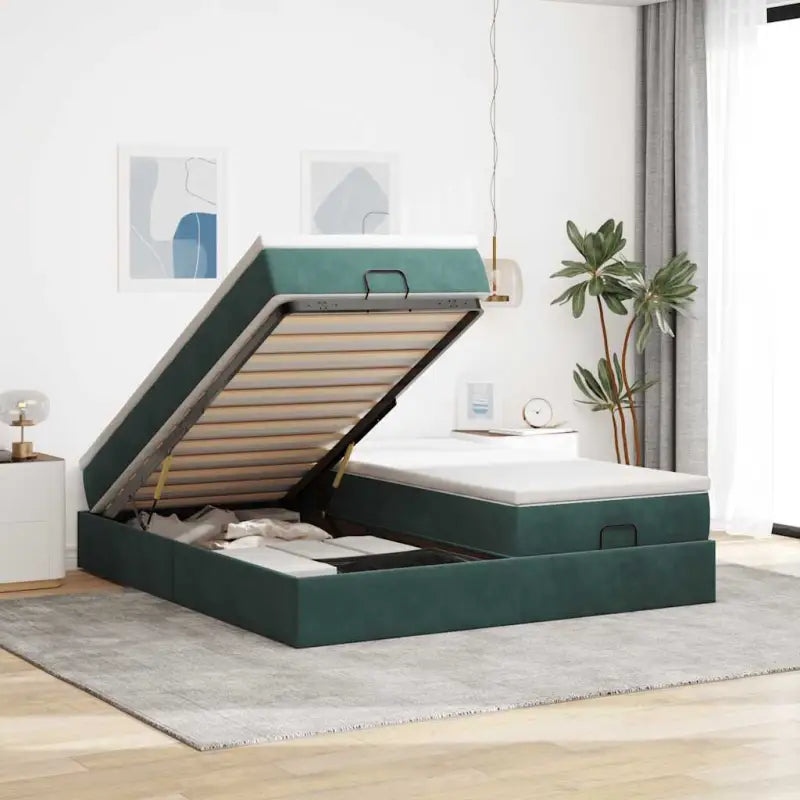 Lichtgrijs Ottomaanse Bed met Ruime Opbergruimte en Comfortabel Vulling - Donkergroen / 180 x 200 cm - Bedden &