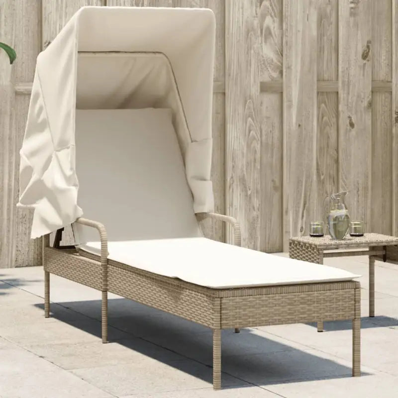 Ligstoel met poly rattan en uitschuifbare luifel voor ultiem comfort - beige en crèmekleurig / 1 / Zonder tafel