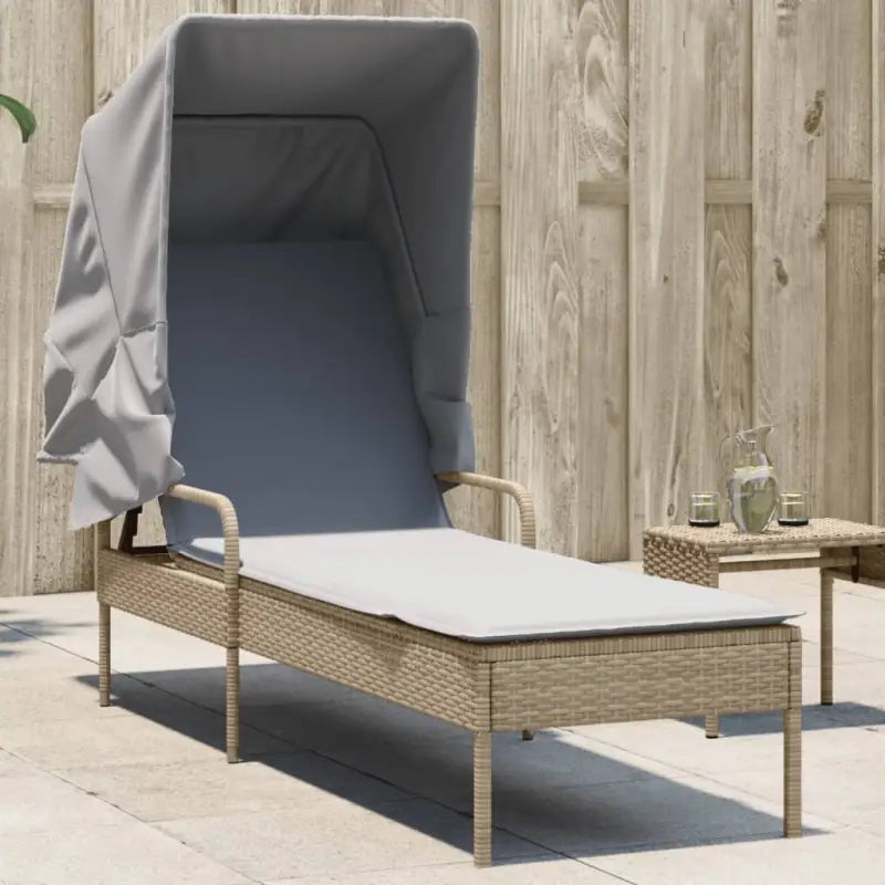 Ligstoel met poly rattan en uitschuifbare luifel voor ultiem comfort - Beige en grijs / 1 / Zonder tafel - Ligstoelen