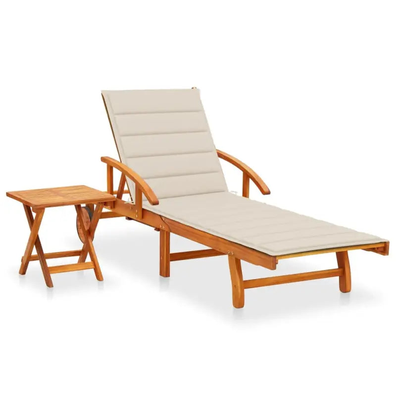 Ligstoel van massief acaciahout voor tuin en terras - Beige / 1 / 1 ligbed met tafel - Ligstoelen