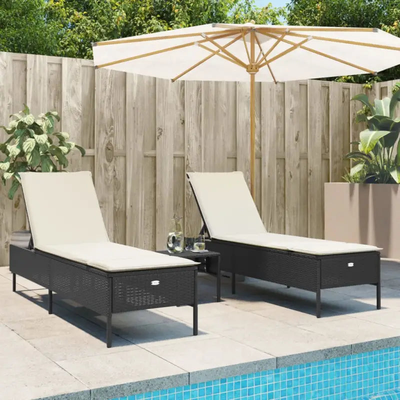 Ligstoelen set met poly rattan en comfortabele zitervaring - Zwart / 1 - Ligstoelen
