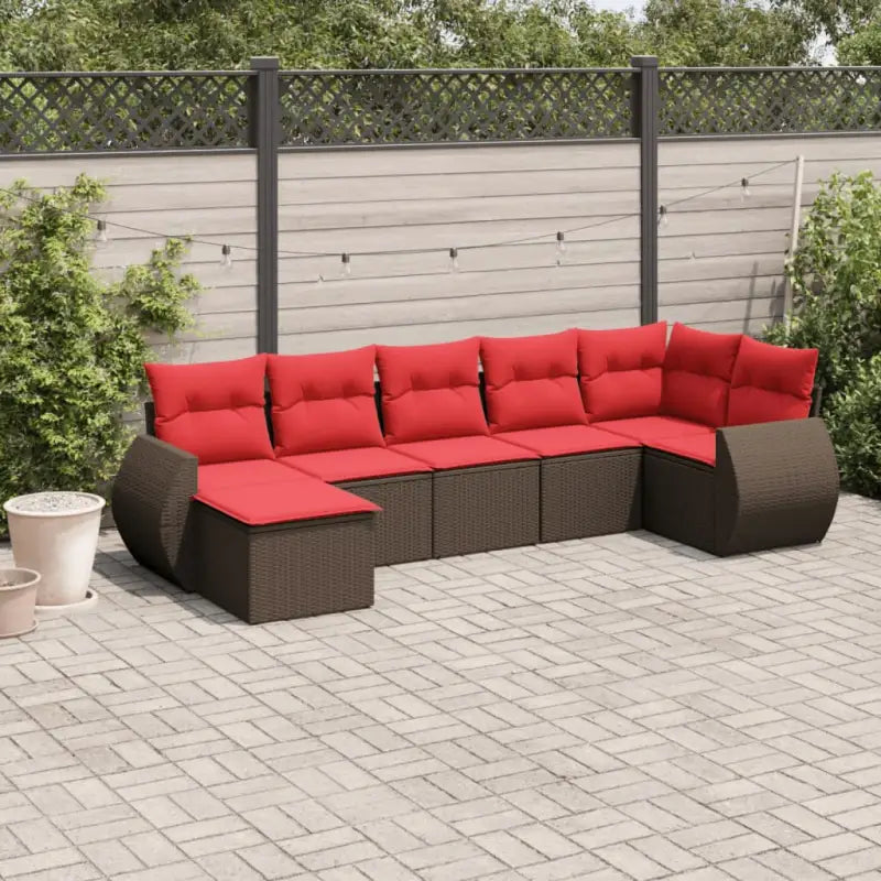 Lounge Dining Set in Grijs Materiaal met Waterdichte Tas en Gepoedercoat Staal - Bruin en rood / Zonder tafel - Tuinsets