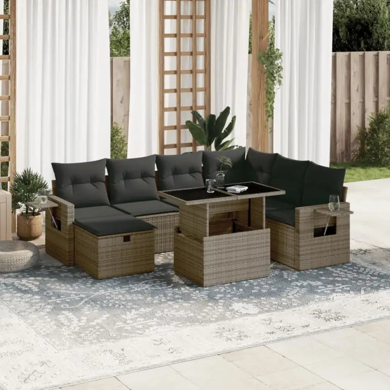 Lounge set in beige materiaal en gepoedercoat staal met afmetingen - Grijs / Met tafel - Tuinsets