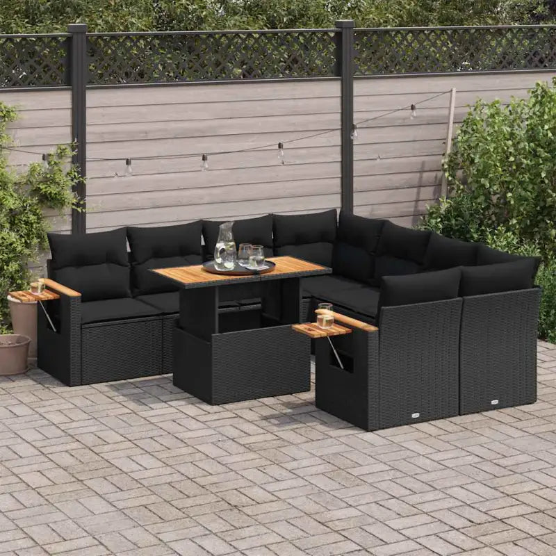 Lounge set in beige materiaal met gepoedercoat staal en comfortabele afmetingen - Zwart / met opbergruimte - Tuinsets