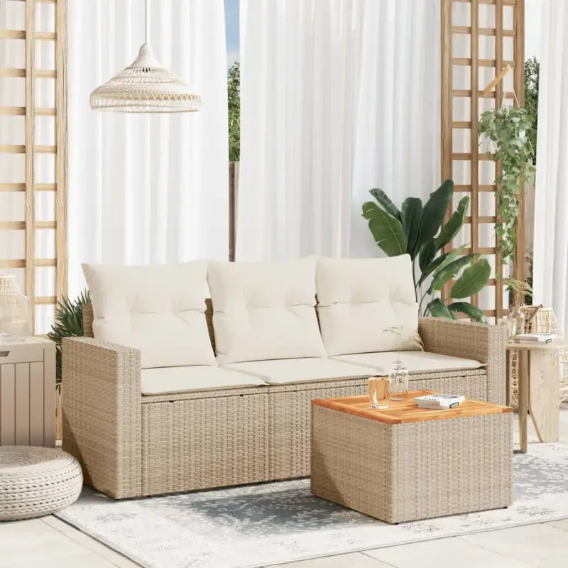 Lounge set in zwart materiaal met waterdichte tas en gepoedercoat staal - beige en crèmekleurig - Tuinsets