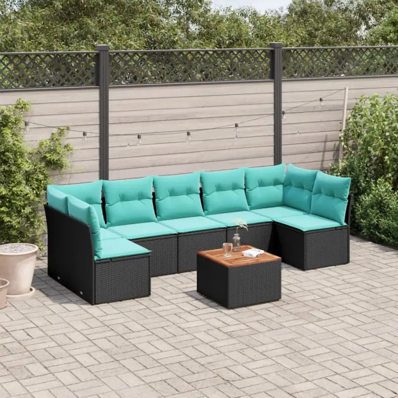 Lounge set met poly rattan en gepoedercoat staal voor tuin of terras - Zwart / Tafel + 2x hoek + 5x midden - Tuinsets