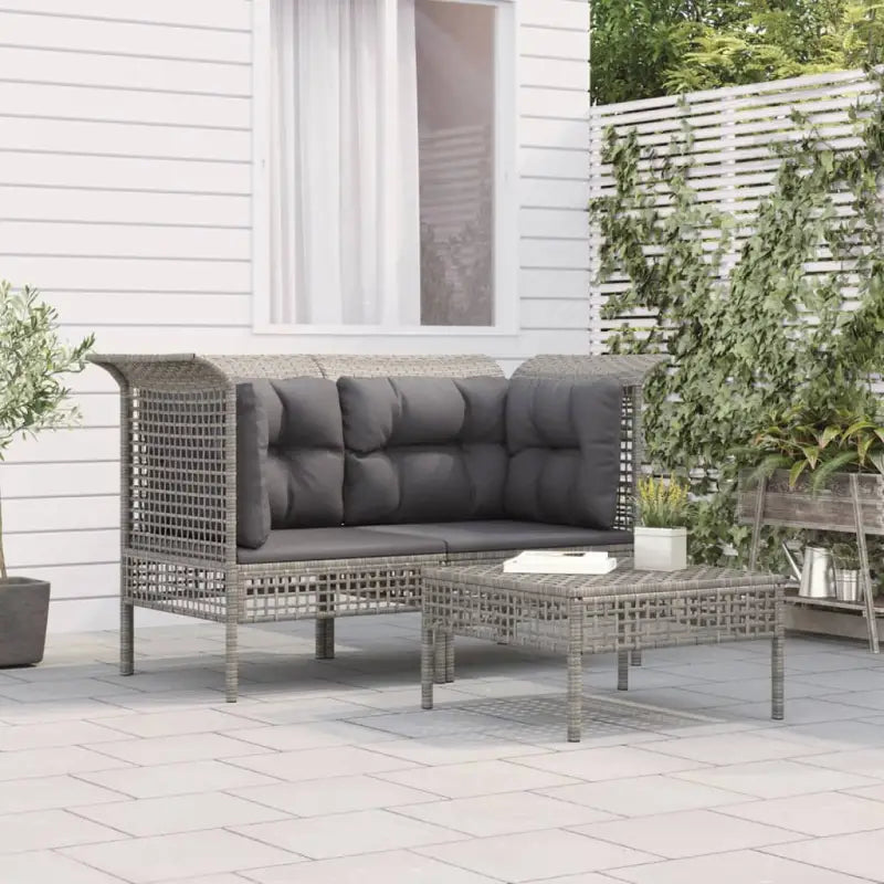 Lounge set van poly rattan met gepoedercoat staal afmetingen in grijs materiaal - Tuinsets