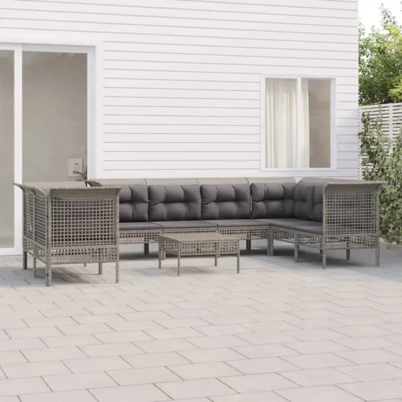 Lounge set van poly rattan op gepoedercoat staal in grijs materiaal - 5x hoek + 3x midden + voetensteun - Tuinsets