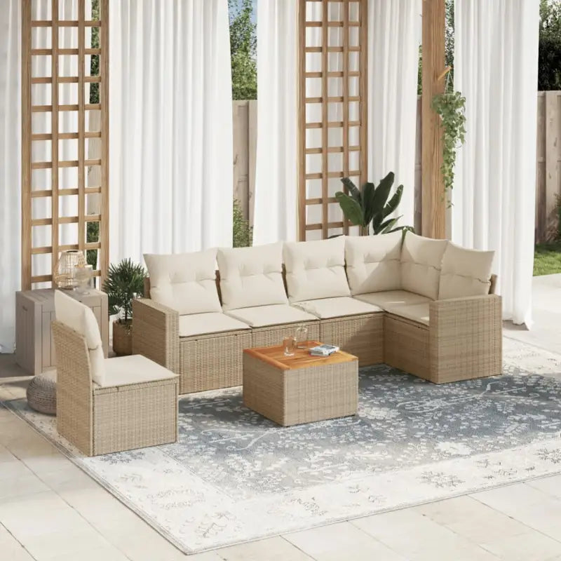 Lounge set van zwart gepoedercoat staal voor jouw tuin of terras - Beige / 3x midden + Tafel + hoek - Tuinsets