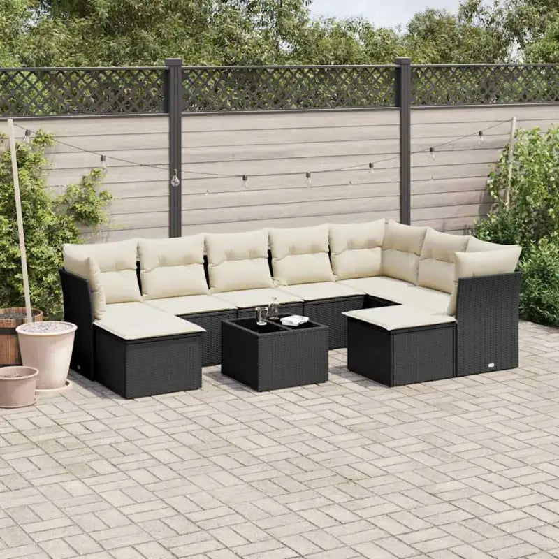 Lounge Tuinset in Beige Materiaal met Waterdichte Tas en Gepoedercoat Staal - Zwart en crème / Met tafel - Tuinsets
