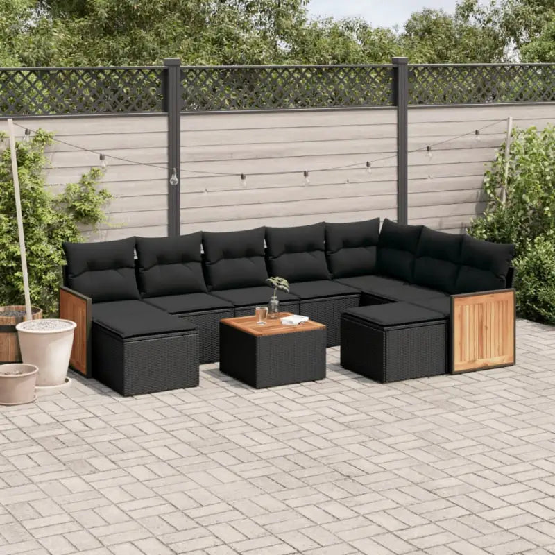 Lounge Tuinset in Beige met Gepoedercoat Staal en Afmetingen - Zwart / Met tafel - Tuinsets