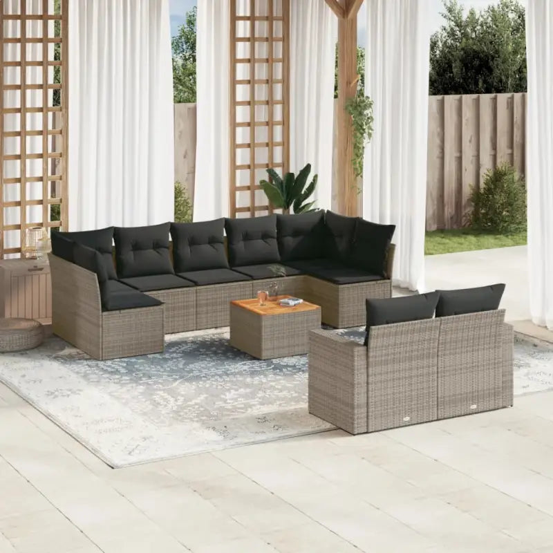 Lounge tuinset in gemengd beige materiaal voor buitenplezier - grijs en donkergrijs / 5x midden + 2x hoek + Tafel