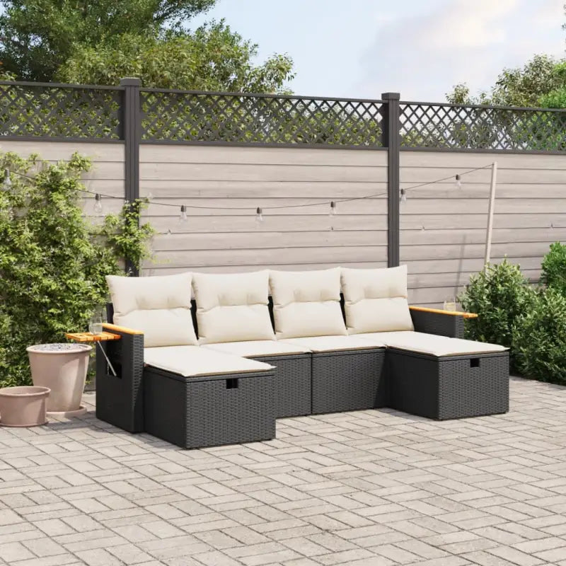 Lounge Tuinset in Gemengd Beige met Gepoedercoat Staal Afmetingen - Zwart en crème / zonder opbergruimte - Tuinsets