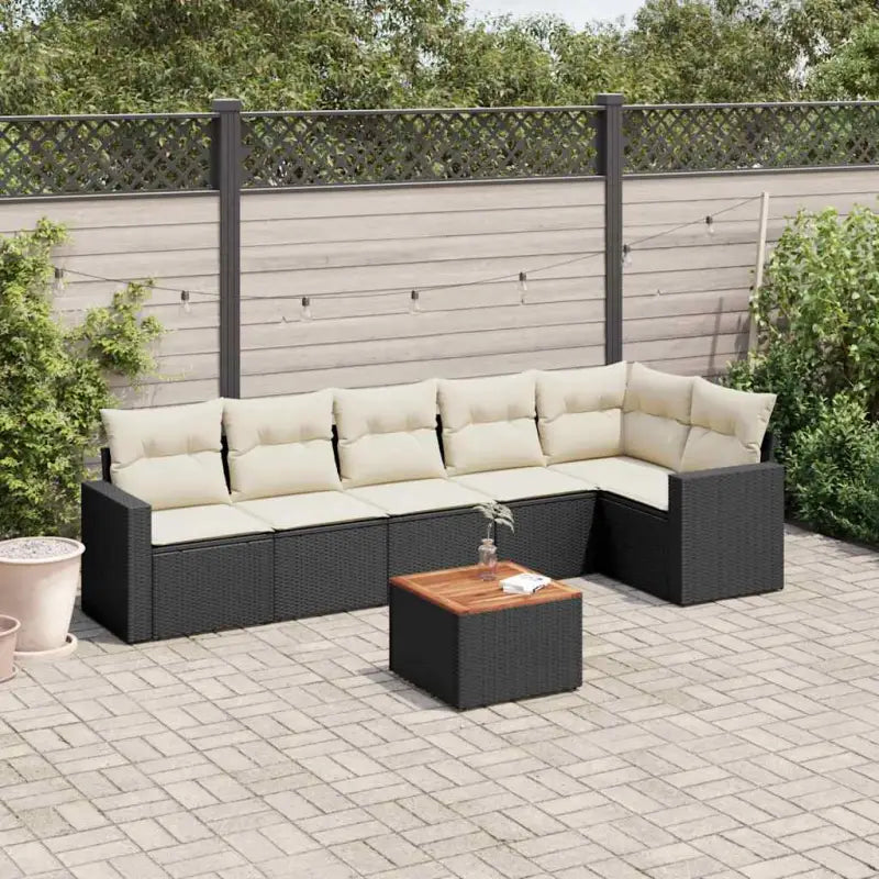 Lounge tuinset in gemengd beige met waterdichte tas voor buitengebruik - Zwart en crème / hoek + 3x midden + Tafel