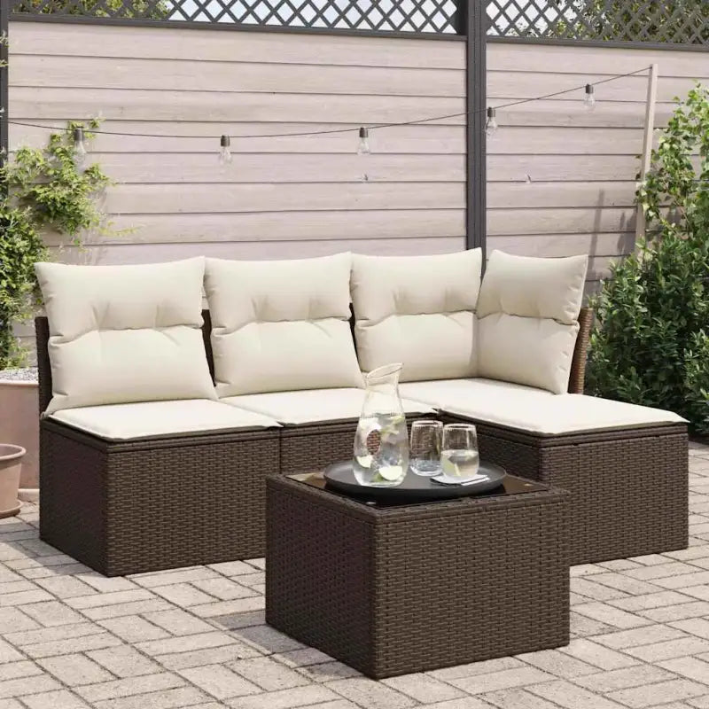 Lounge Tuinset in Grijs Materiaal met Waterdichte Tas en Gepoedercoat Staal - Bruin en crème / Met tafel - Tuinsets