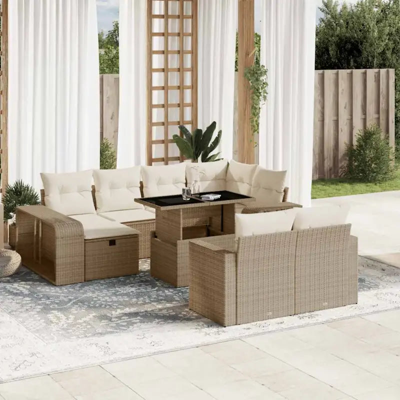 Lounge tuinset in zwart materiaal met gepoedercoat staal afmetingen - beige en crèmekleurig / Glas - Tuinsets