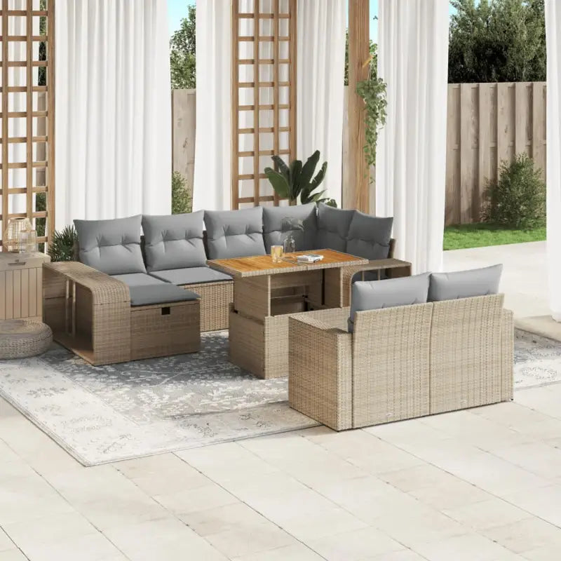 Lounge tuinset in zwart materiaal met gepoedercoat staal afmetingen - Beige en grijs / Hout - Tuinsets