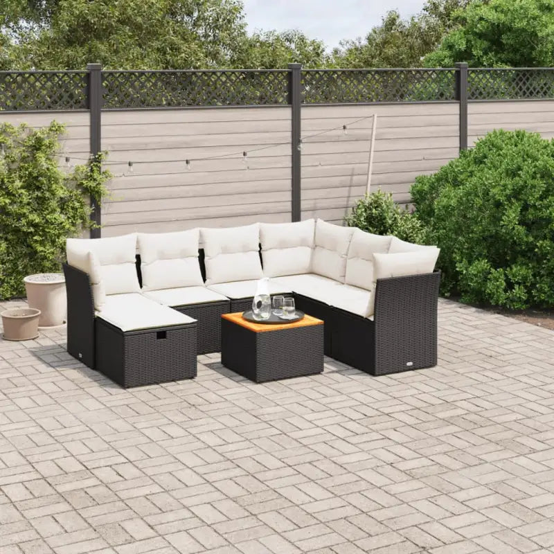 Lounge Tuinset in Zwart Materiaal met Gepoedercoat Staal Afmetingen - Zwart en crème / 3x midden + 3x hoek