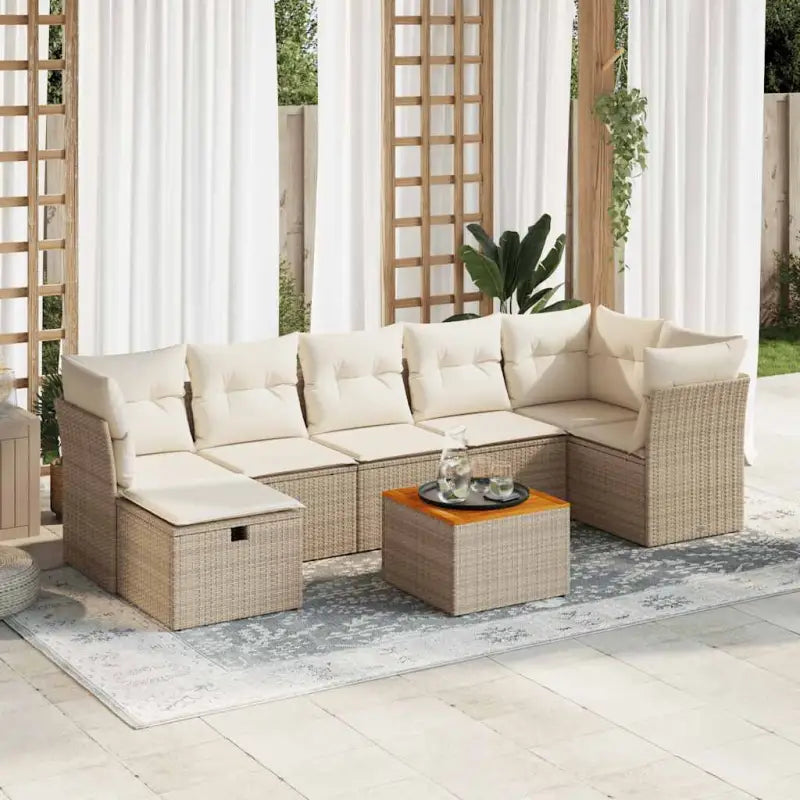 Lounge Tuinset in Zwart Materiaal met Gepoedercoat Staal Afmetingen - beige en crèmekleurig / Tafel + 3x midden + 3x