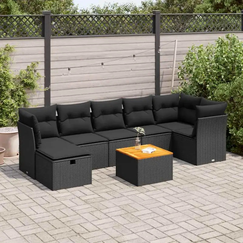 Lounge Tuinset in Zwart Materiaal met Gepoedercoat Staal Afmetingen - Zwart / Tafel + 3x midden + 3x hoek + voetensteun