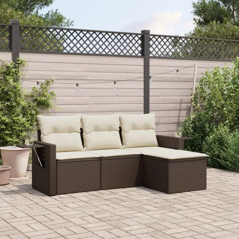 Lounge Tuinset in Zwart Materiaal met Waterdichte Tas en Gepoedercoat Staal - Bruin en crème / Zonder tafel - Tuinsets