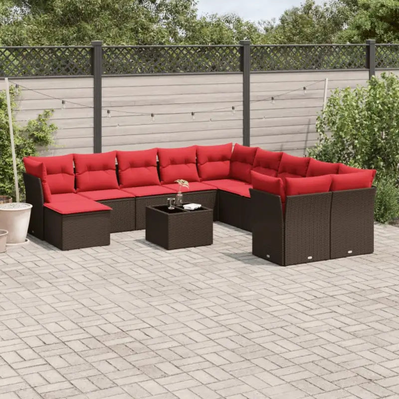 Lounge tuinset in zwart materiaal van gepoedercoat staal met afmetingen - Bruin en rood / Met tafel - Tuinsets
