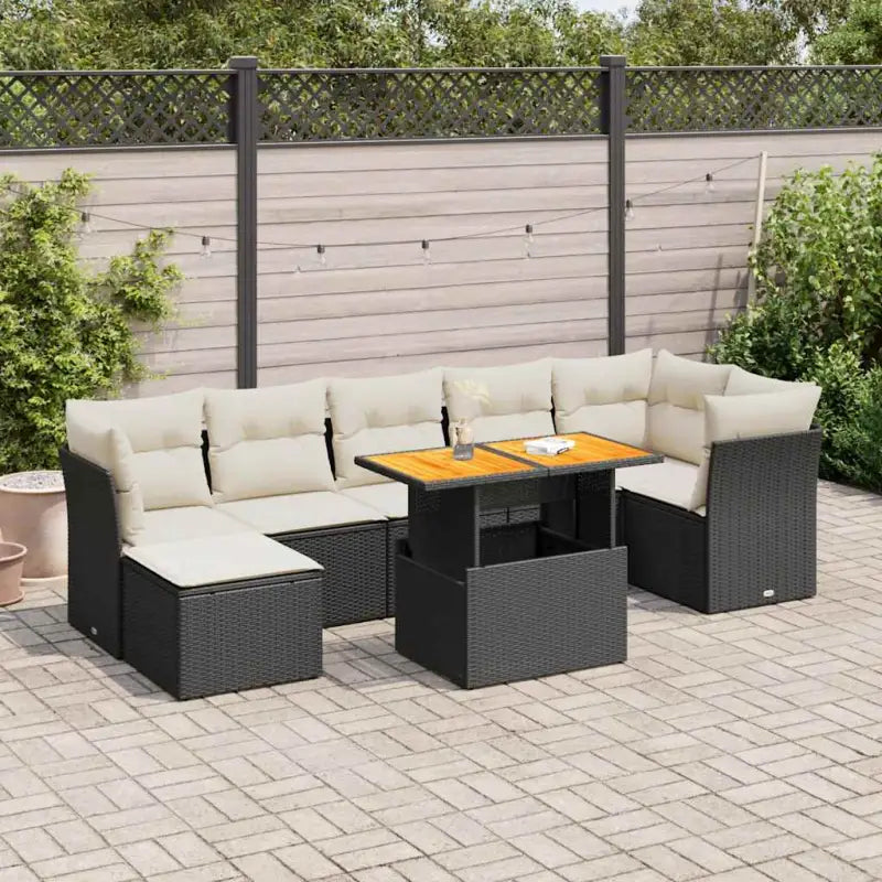 Lounge tuinset met beige materiaal en gepoedercoat staal Afmetingen - Zwart en crème / Tafel + 3x midden + 3x hoek