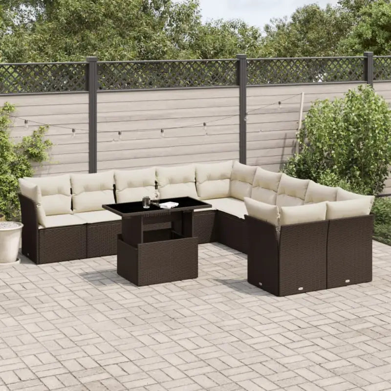 Lounge tuinset met beige materiaal en gepoedercoat staal afmetingen - Bruin en crème / Met tafel - Tuinsets
