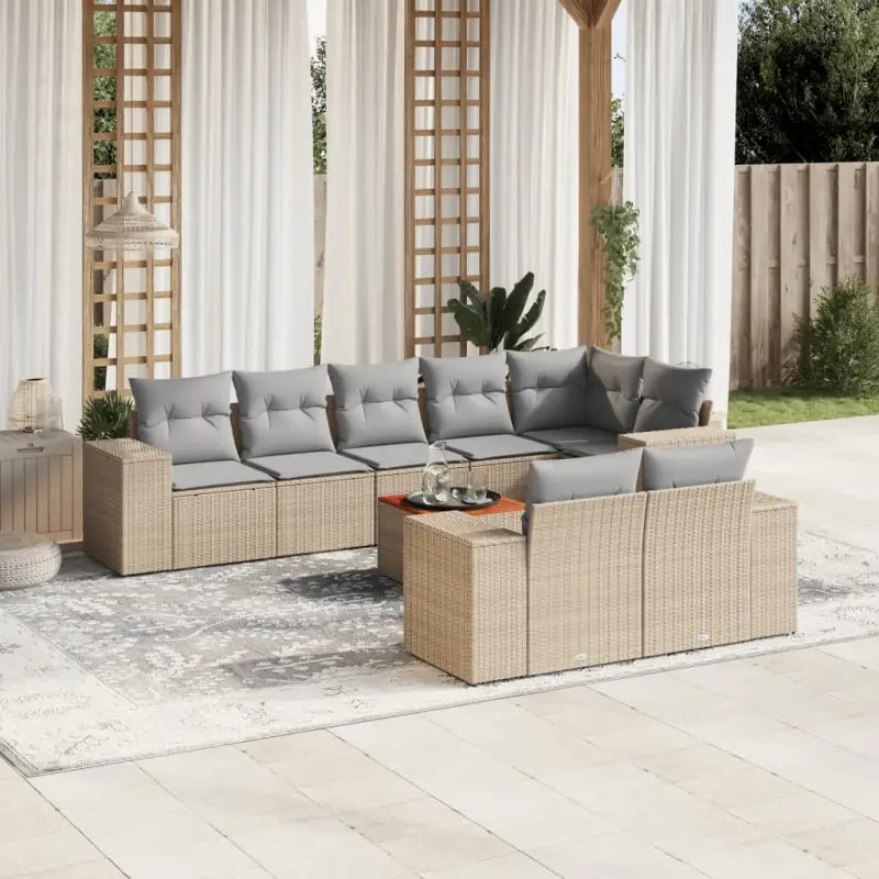 Lounge tuinset met beige materiaal en gepoedercoat staal afmetingen - Beige en grijs / hoek + 3x midden + Tafel