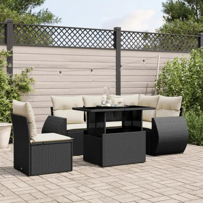 Lounge tuinset met beige materiaal en gepoedercoat staal afmetingen - Zwart en crème / Met tafel - Tuinsets
