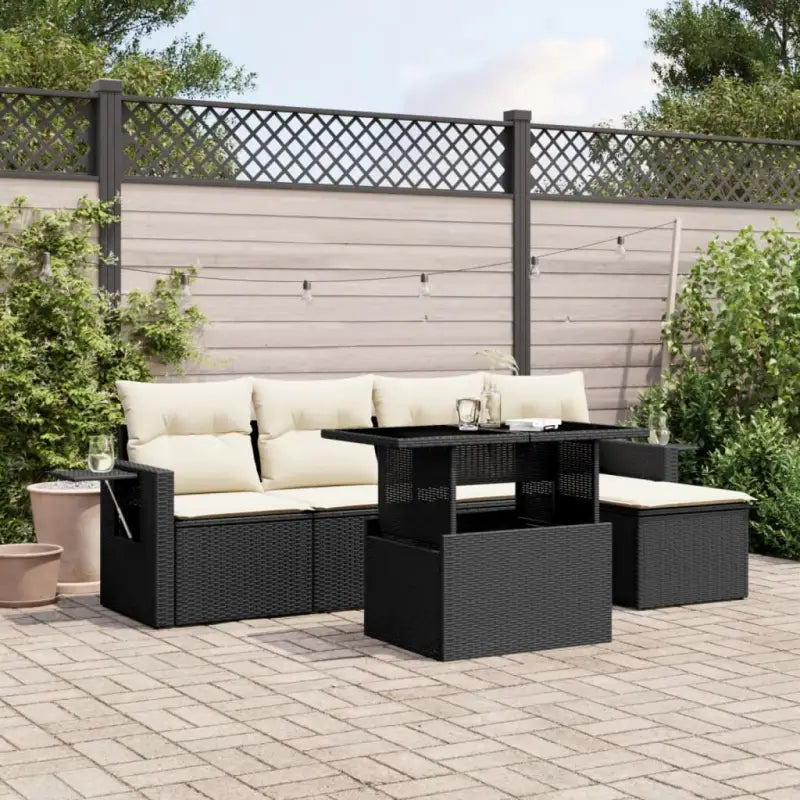 Lounge tuinset met beige materiaal en gepoedercoat staal afmetingen - Zwart en crème / zonder opbergruimte - Tuinsets
