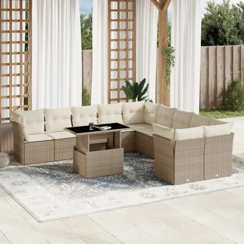 Lounge tuinset met beige materiaal en gepoedercoat staal afmetingen - beige en crèmekleurig / Met tafel - Tuinsets