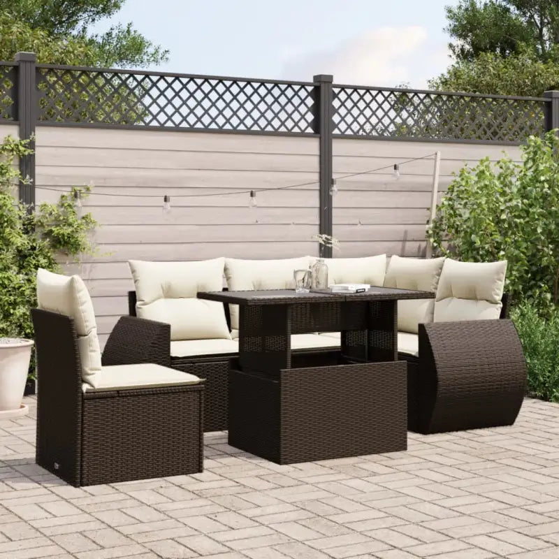 Lounge tuinset met beige materiaal en gepoedercoat staal afmetingen - Bruin en crème / Met tafel - Tuinsets