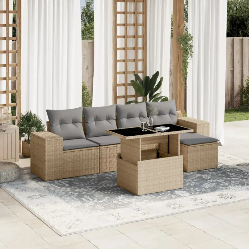 Lounge tuinset met beige materiaal en gepoedercoat staal afmetingen - Beige en grijs / zonder opbergruimte - Tuinsets