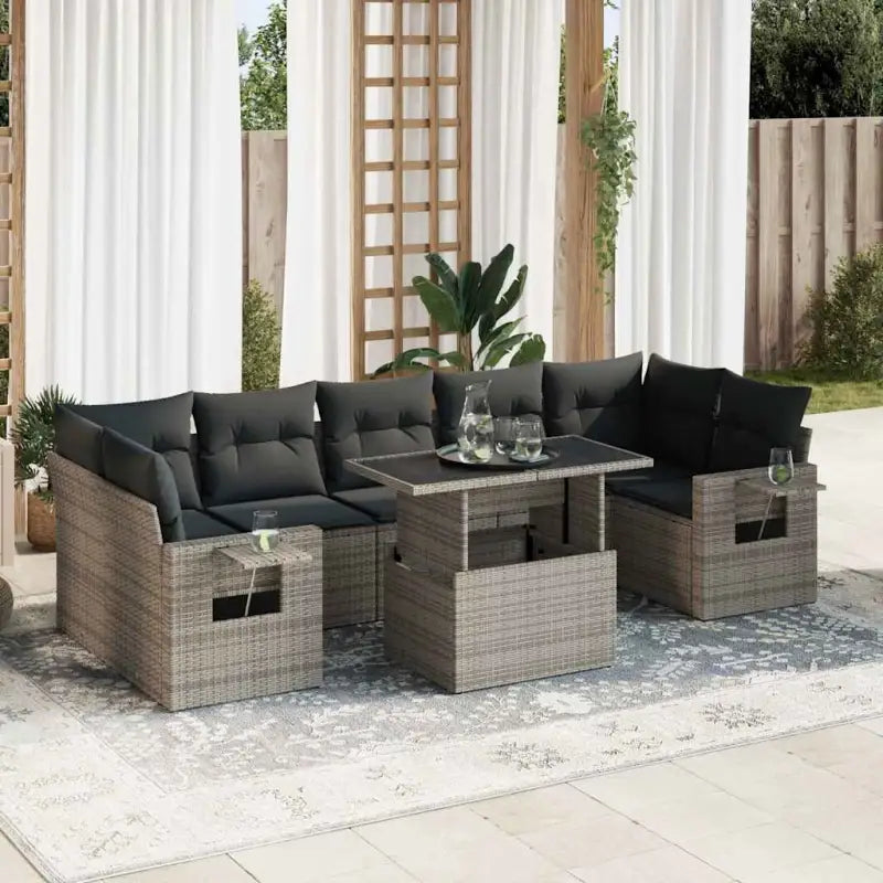 Lounge tuinset met beige materiaal en gepoedercoat staal afmetingen - Grijs / met opbergruimte - Tuinsets