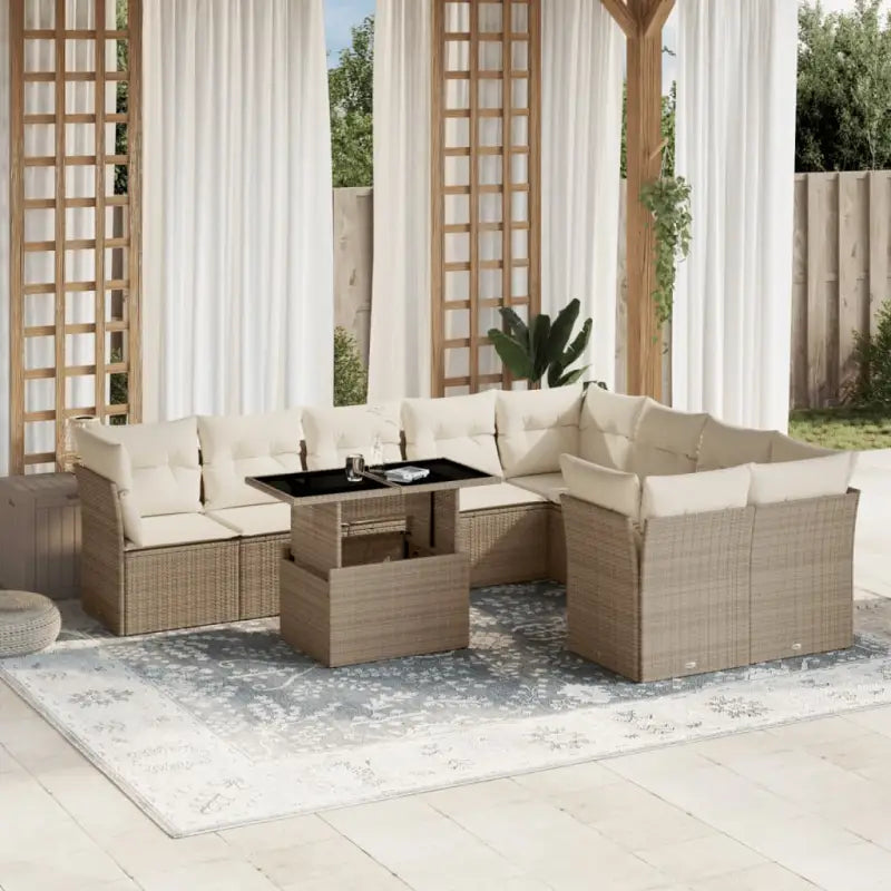 Lounge Tuinset met beige materiaal en gepoedercoat staal afmetingen - beige en crèmekleurig / Met tafel - Tuinsets