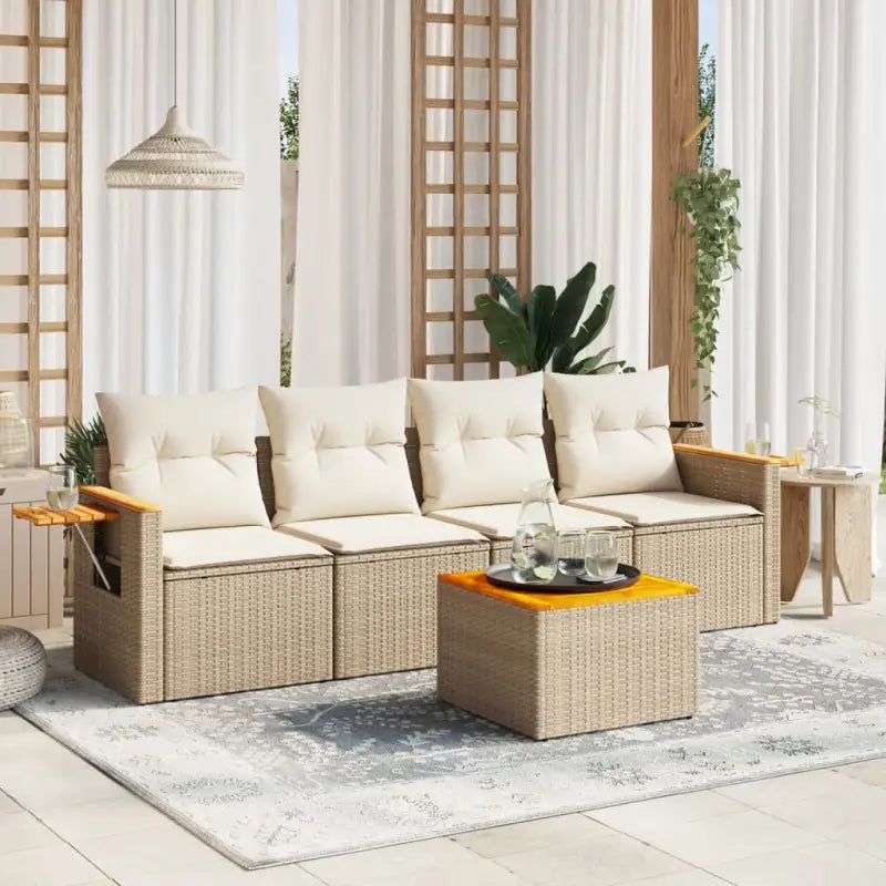 Lounge tuinset met beige materiaal en gepoedercoat staal voor buiten - beige en crèmekleurig / Met tafel - Tuinsets