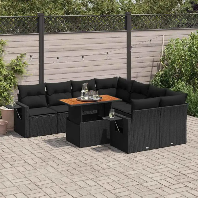 Lounge tuinset met beige materiaal en gepoedercoated staal afmetingen - Zwart / met opbergruimte - Tuinsets