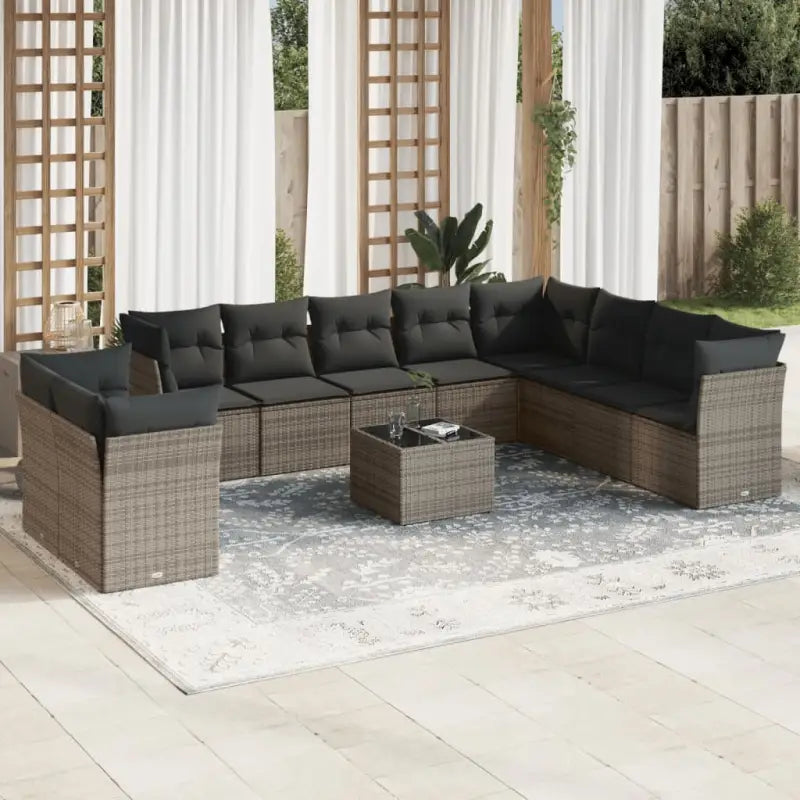 Lounge Tuinset met poly rattan en beige materiaal voor buitengebruik - Grijs / Met tafel - Tuinsets