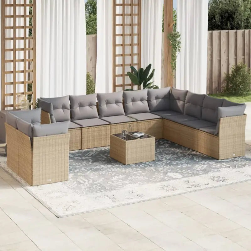 Lounge Tuinset met poly rattan en beige materiaal voor buitengebruik - Beige en grijs / Met tafel - Tuinsets