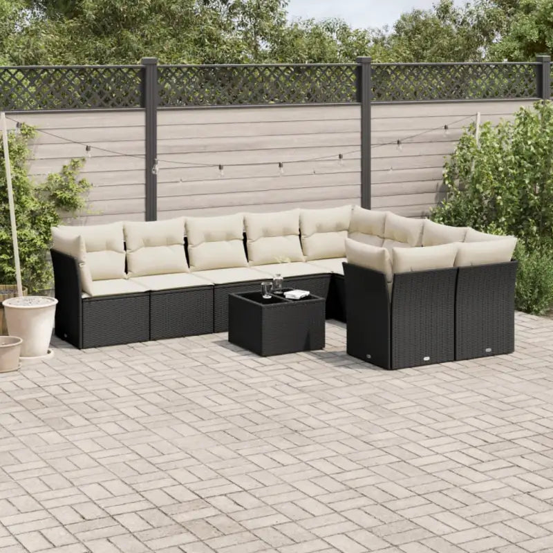 Lounge tuinset met poly rattan en beige materiaal voor buitenplezier - Zwart en crème / Met tafel - Tuinsets