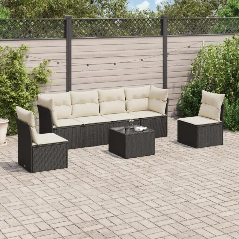 Lounge tuinset met poly rattan en comfortabele zitervaring in gepoedercoat staal - Zwart en crème / Met tafel - Tuinsets