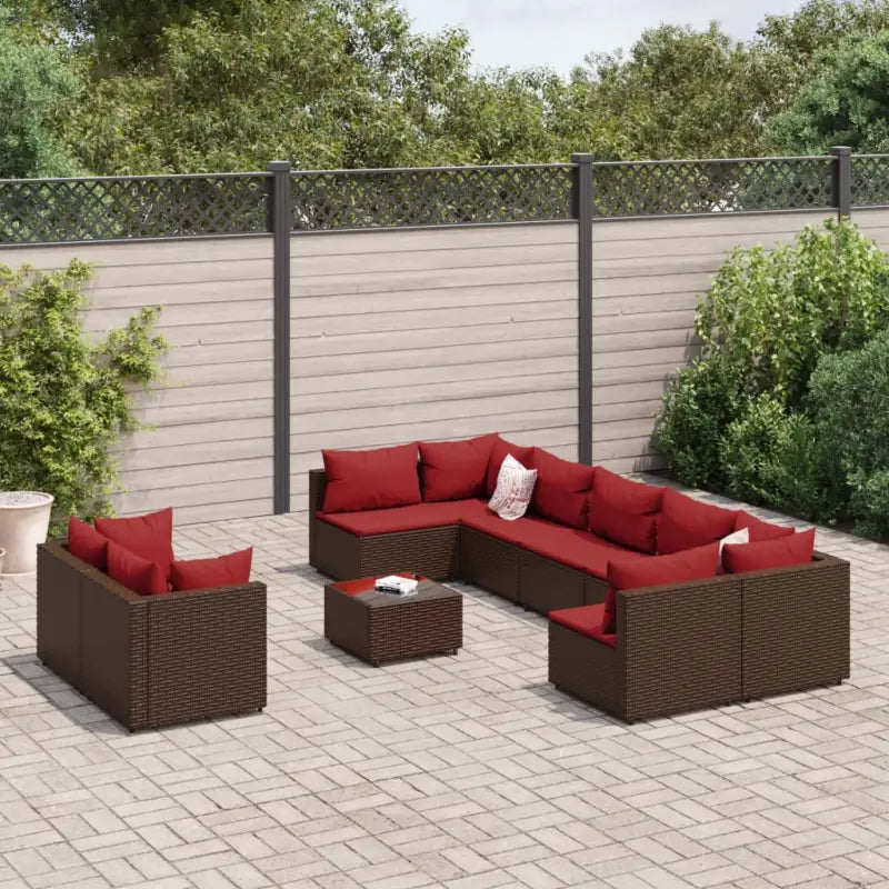 Lounge tuinset met poly rattan en gepoedercoat staal afmetingen - Bruin en rood - Tuinsets