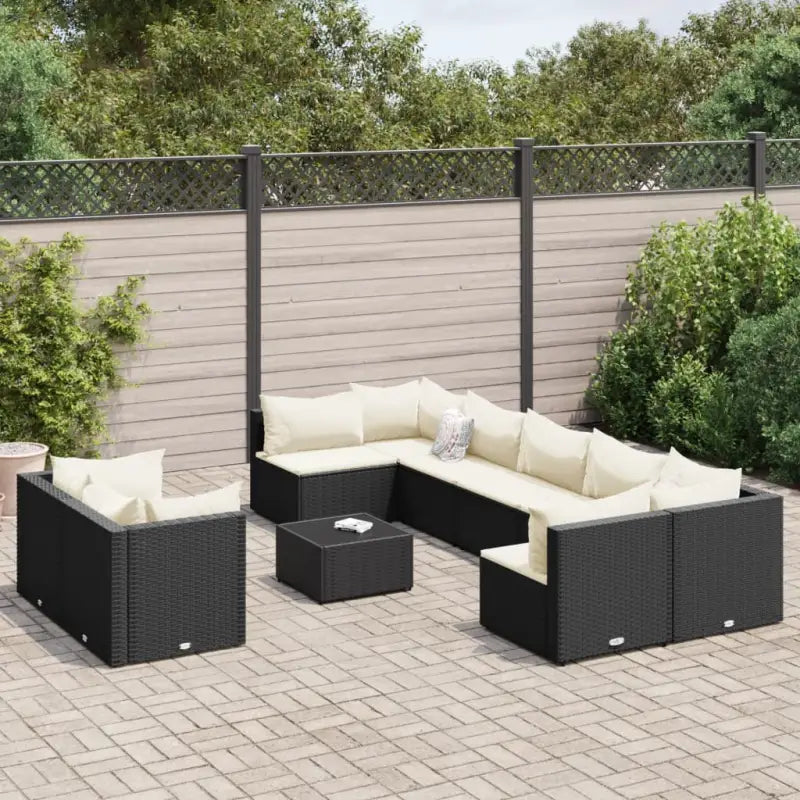 Lounge tuinset met poly rattan en gepoedercoat staal afmetingen - Zwart en crème - Tuinsets