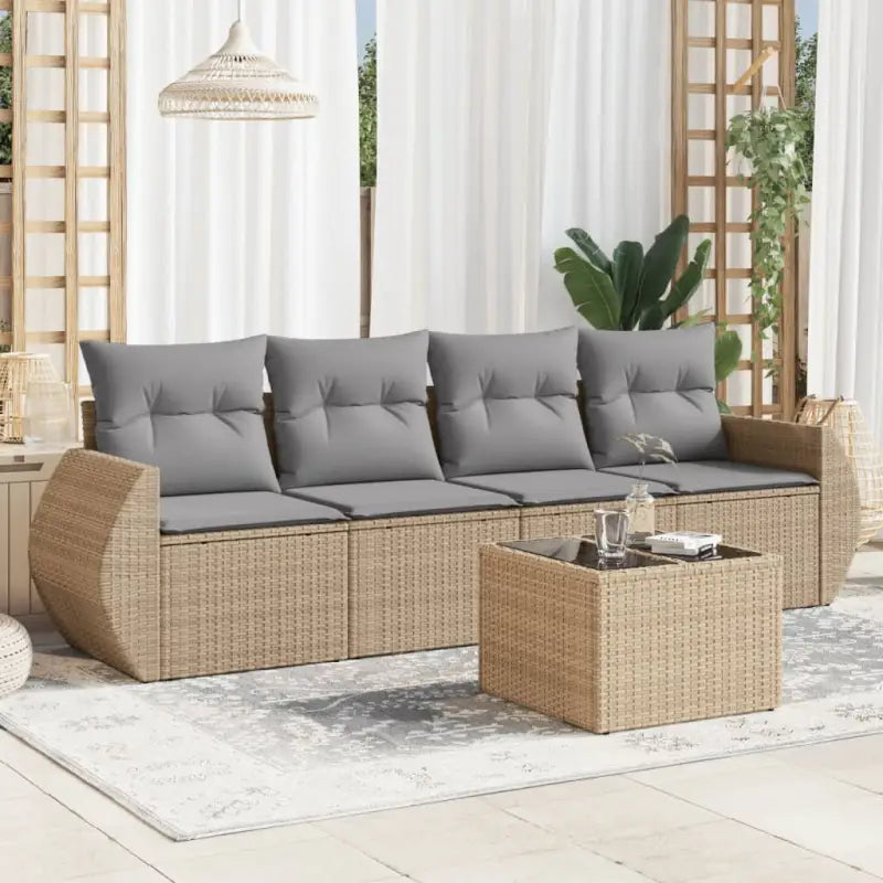 Lounge tuinset met poly rattan en gepoedercoat staal in zwart materiaal - Beige en grijs / Met tafel - Tuinsets