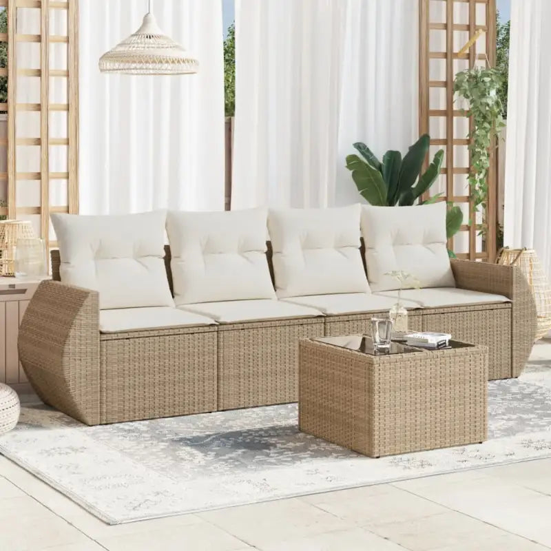 Lounge tuinset met poly rattan en gepoedercoat staal in zwart materiaal - beige en crèmekleurig / Met tafel - Tuinsets