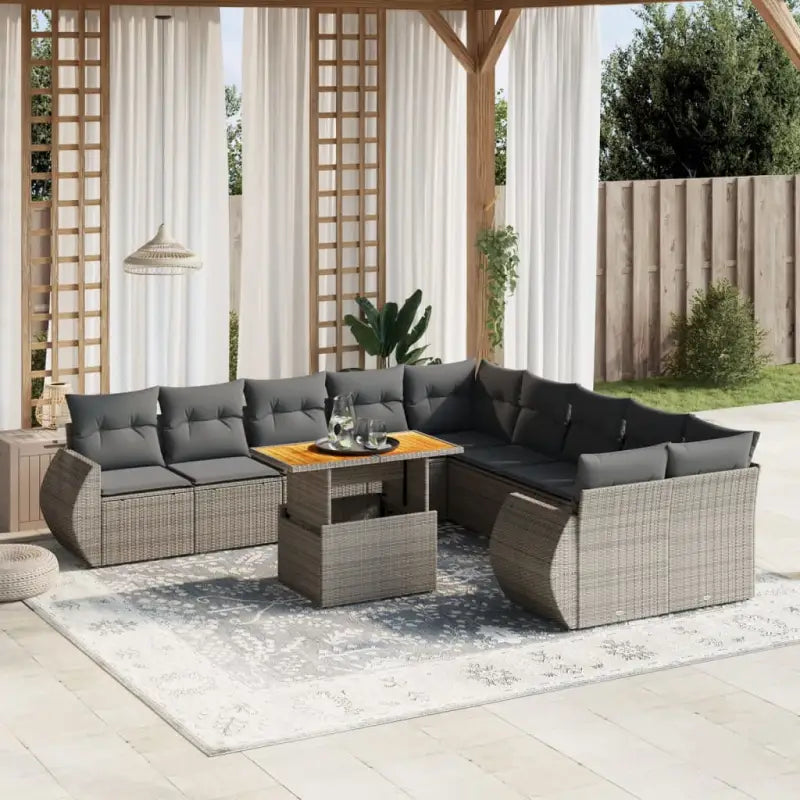 Lounge Tuinset met zwart materiaal en gepoedercoat staal afmetingen - Grijs / 4x hoek + 6x midden + Tafel - Tuinsets