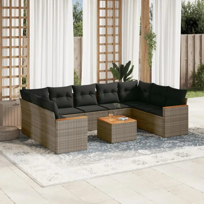 Lounge Tuinset met zwart materiaal en gepoedercoat staal afmetingen - Grijs / Met tafel - Tuinsets