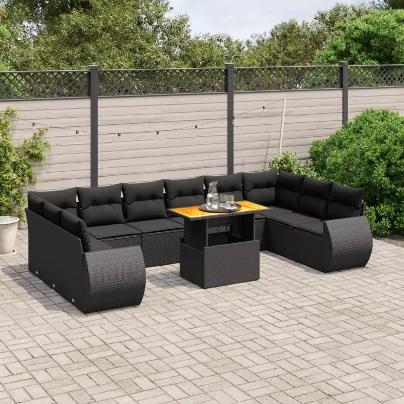 Lounge Tuinset met zwart materiaal en gepoedercoat staal afmetingen - Zwart / 6x midden + 4x hoek + Tafel - Tuinsets
