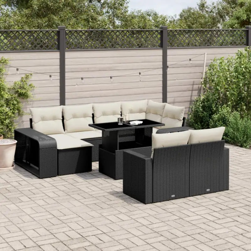 Lounge Tuinset met zwart materiaal en gepoedercoat staal afmetingen - Zwart en crème / Glas - Tuinsets